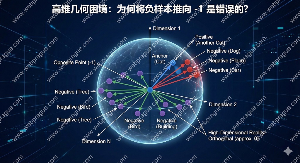高维对比学习：为何负样本不应推向-1？